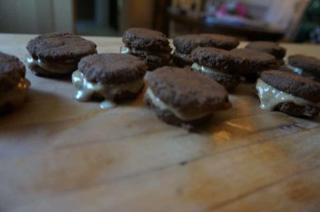 Chocolate Almond Stuffed Cookies with Pumpkin Hot Chocolate
